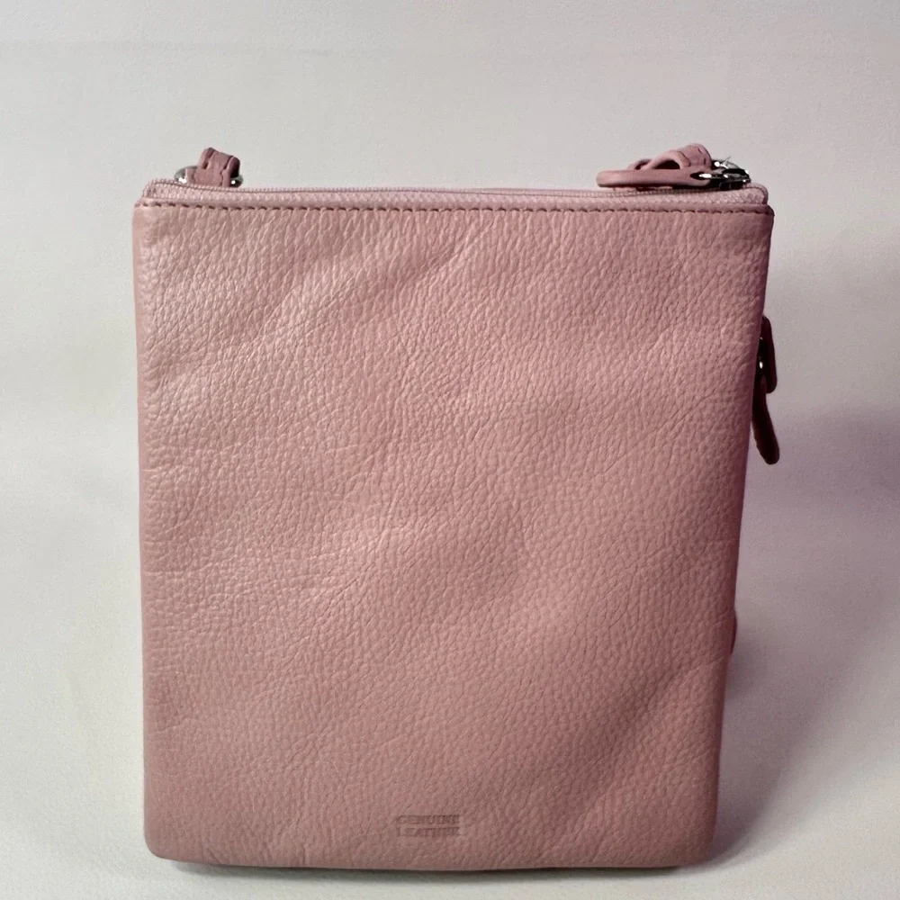 NEW Women's Gianni Bernini Pink Rose Triple Zip Dasher Leather Crossbody - Picture 6 of 12